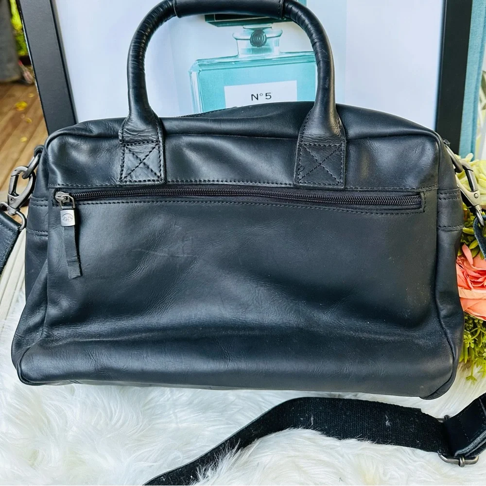 Micmacbags Black Cowhide Handmade Leather Bag with removable shoulder strap